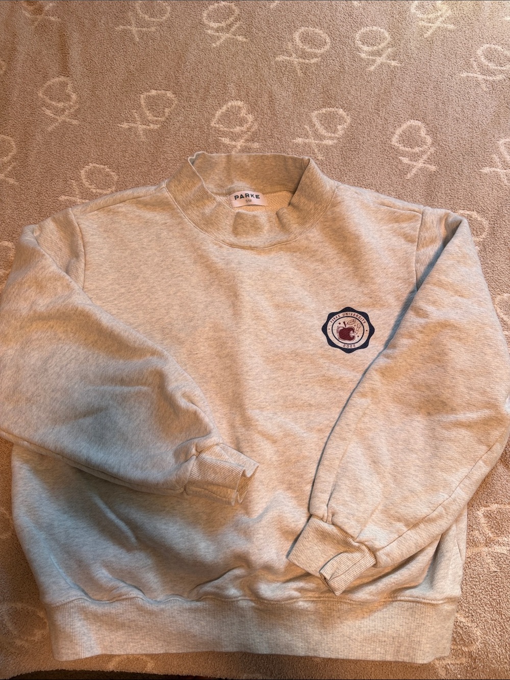 Parke  Heather Gray Crewneck Sweatshirt with Embroidered Crest